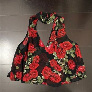 Show Me Your MuMu Red and Black Floral Blouse
